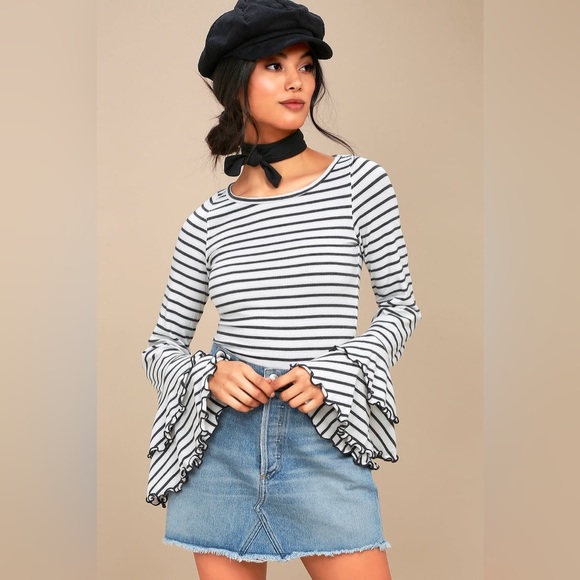 Free People Bell Sleeve Striped Shirt - Picture 2 of 3